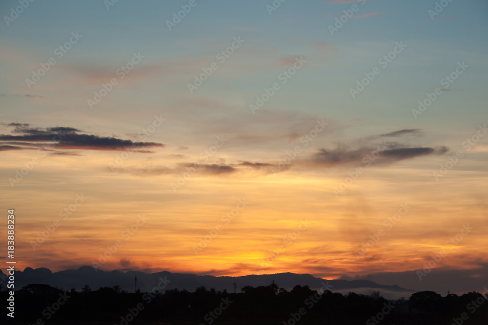 Fiery orange sunset sky. Beautiful sky.