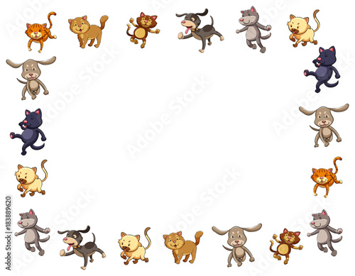 Border template with cute cats and dogs