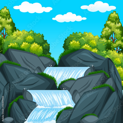 Background scene with waterfall at daytime