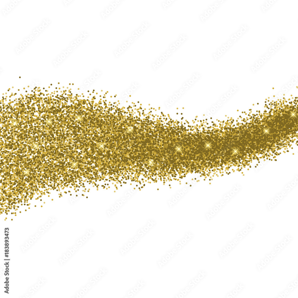 Particle explosion effect. Golden glitter texture. Space implosion