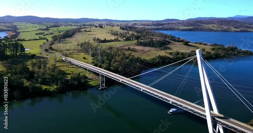 Long spanning Batman Bridge by the Tamar river near Sidmouth, Tasmania.