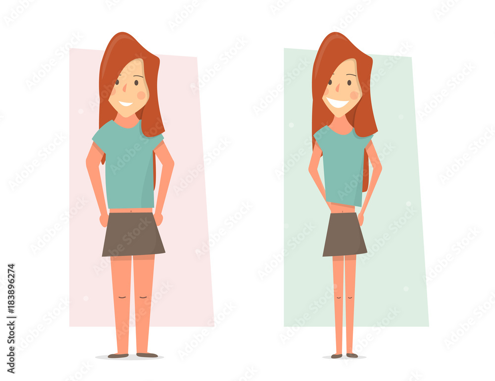 Thin and fat woman body transformation. Before and after weight loss. Thin and fat woman body transformation. Before and after weight loss.