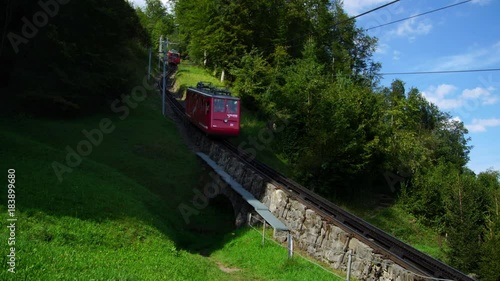 mountain funicular railcar train in Swiss Alps on Lake Lucerne in Luzern Switzerland  photo