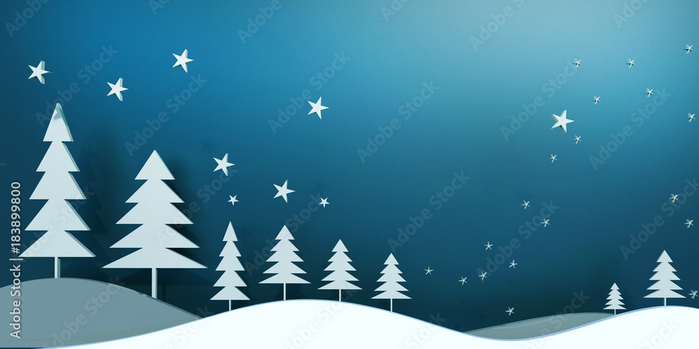 Christmas and Tree on Night Sky Background 