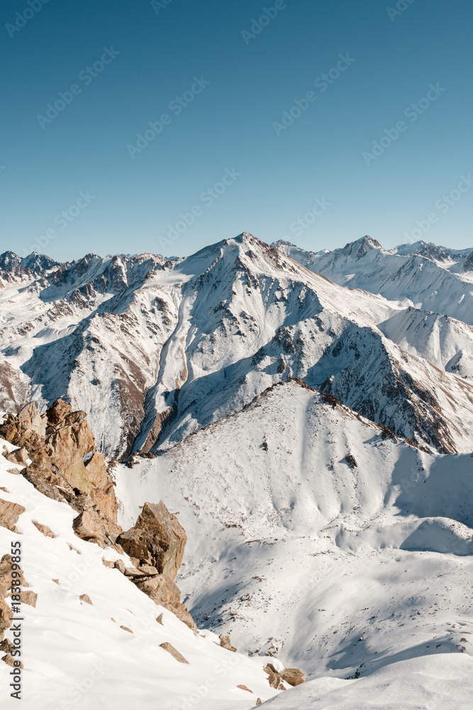 Obraz premium Winter walk in mountains of Zailiysky Ala Tau Almaty Kazakhtan