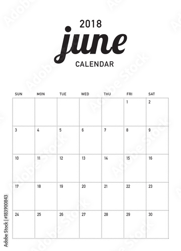 June 2018 calendar planner vector illustration