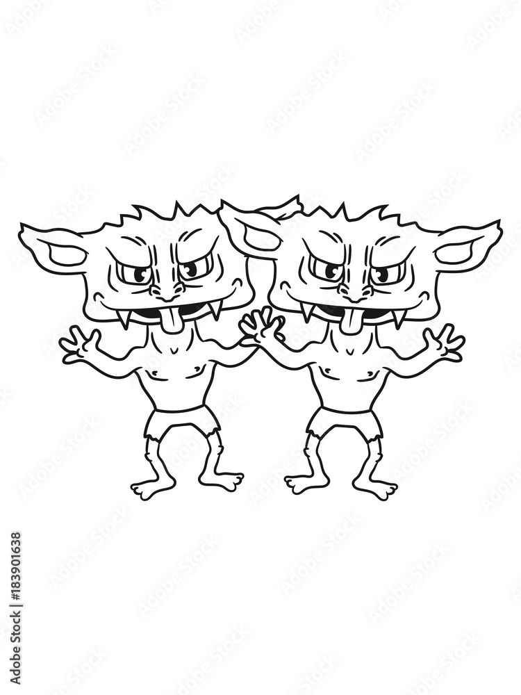 Fototapeta premium 2 team paar brüder freunde gnom frech klein monster horror halloween böse ork troll comic cartoon clipart