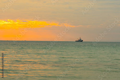 Beach and boat with sunset so beautiful nature.