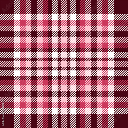 Plaid pattern. Checkered fabric texture in maroon, pink and white. Seamless print.