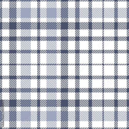 Plaid pattern. Checkered fabric texture in slate gray, dusty indigo blue and white. Seamless print.