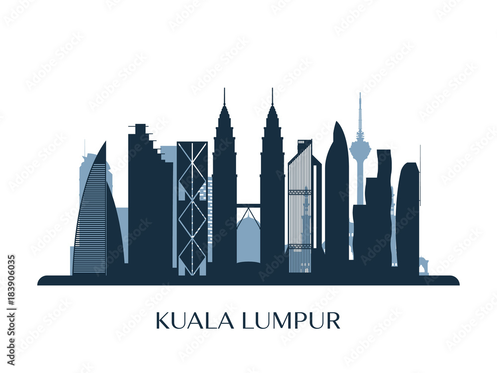 Fototapeta premium Kuala Lumpur skyline, monochrome silhouette. Vector illustration.