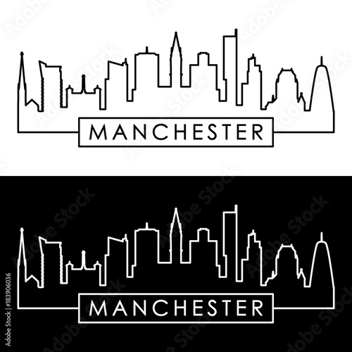 Manchester skyline. Linear style. Editable vector file.