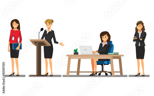 Businesswoman character In the office set   Vector illustration