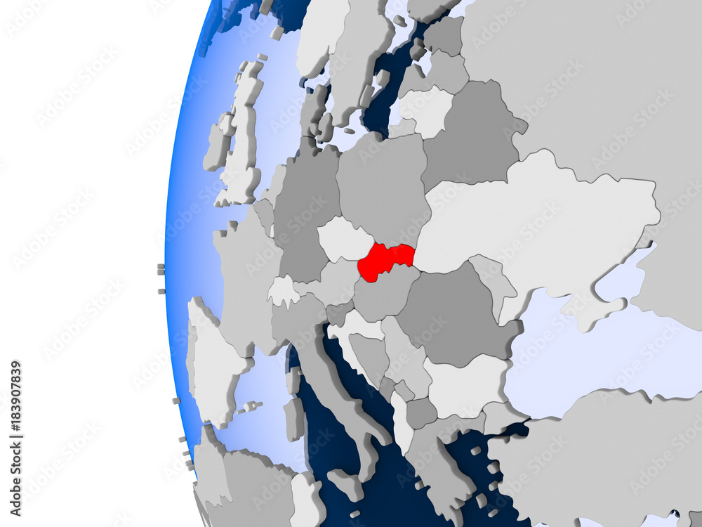 Map of Slovakia on political globe