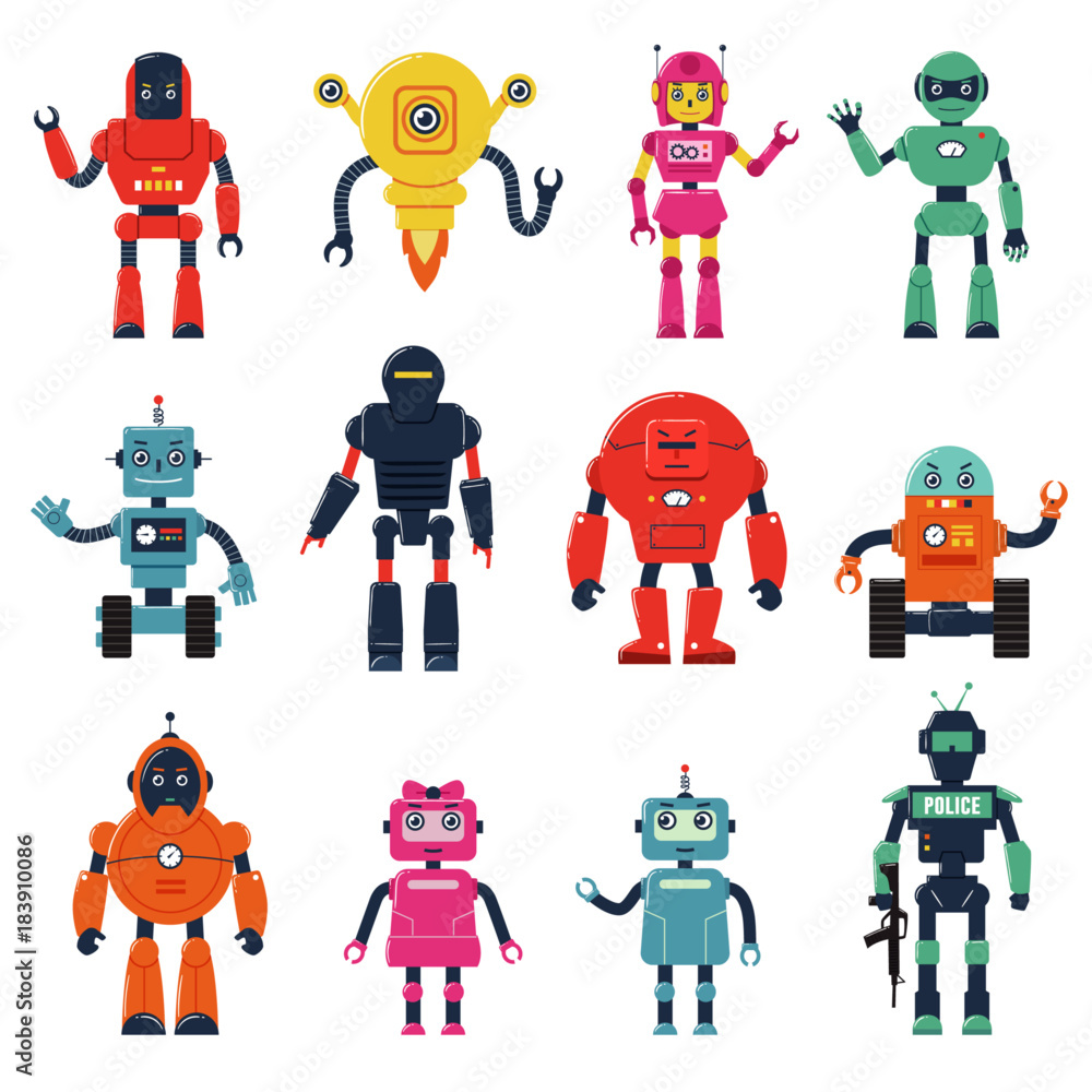 Set of Robot Characters - obrazy, fototapety, plakaty 