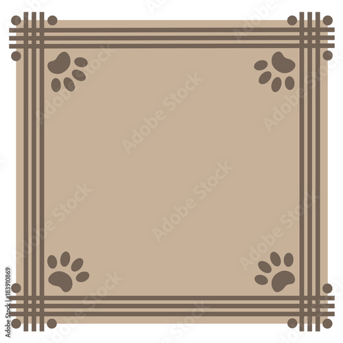 Frame beige background with paw prints animals with copy space for your text.
