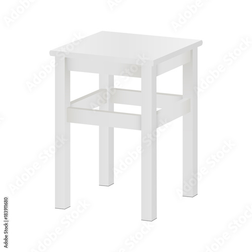 White stool mockup isolated - side view. Square wood tabouret on four legs. Vector illustration