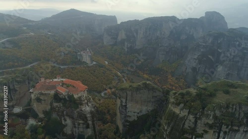 Wallpaper Mural Aerial view of the Meteora rocky landscape and monasteries in Greece. Torontodigital.ca