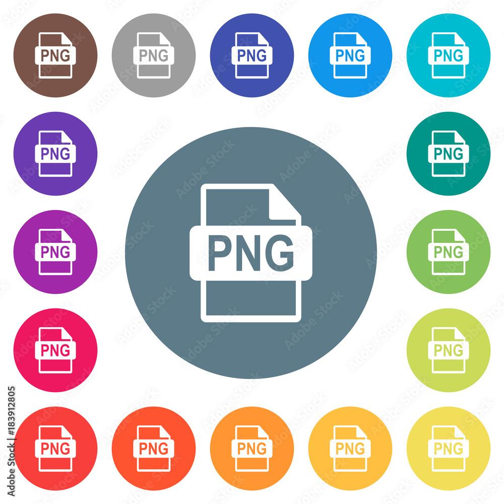 PNG file format flat white icons on round color backgrounds PNG file format flat white icons on round color backgrounds