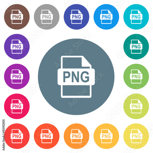 PNG file format flat white icons on round color backgrounds