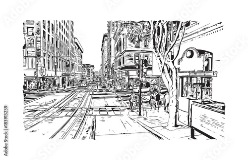 Sketch of San Fransisco city Road, California, USA in vector illustration.