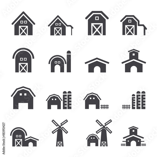 barn & farm building icon set