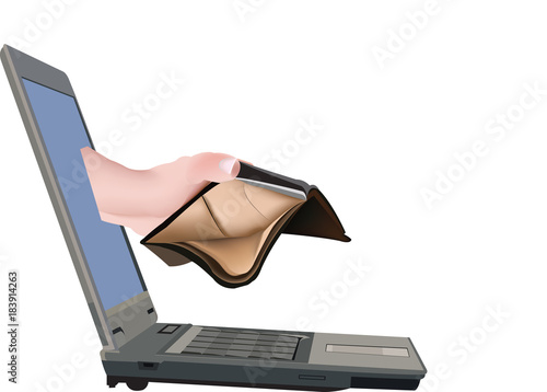 tecnologia computer con mano che esce dal video