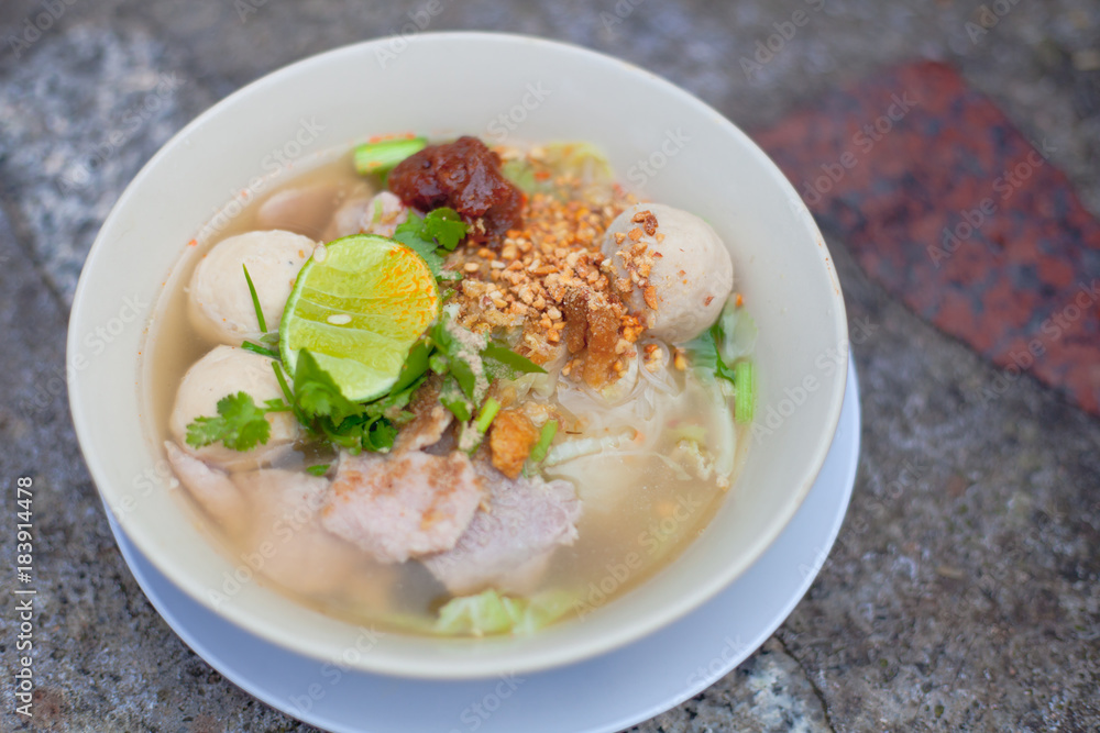 White noodle soup in bowl for healthy food as closeup object White noodle soup in bowl for healthy food as closeup object