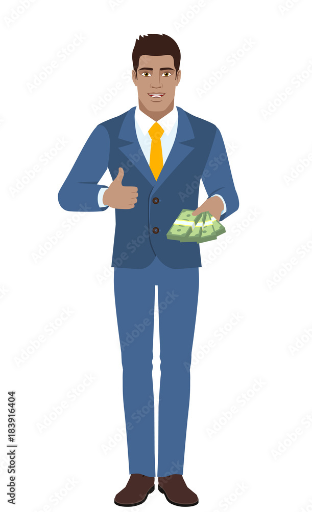 Businessman with cash mone showing thumb up Businessman with cash mone showing thumb up