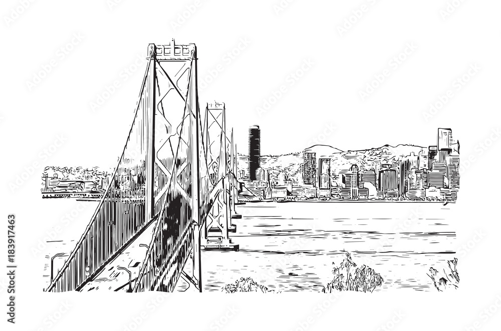 Sketch of Golden Gate Bridge, San Francisco, California, USA in vector