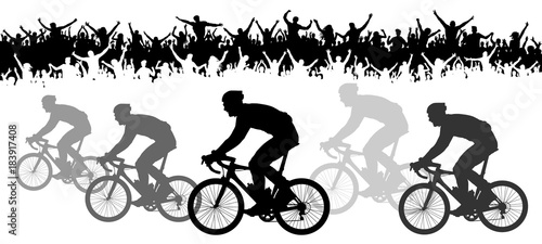 Crowd of fans, silhouette. Bicycle race. Sport event banner