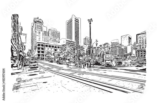 Sketch of San Fransisco city Road, California, USA in vector illustration.