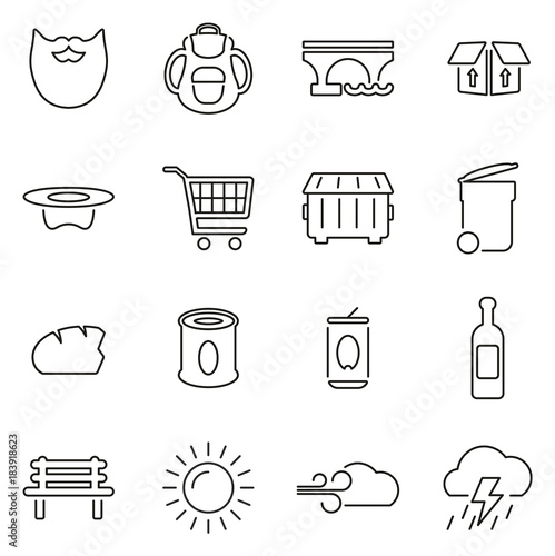 Homeless Life & Culture Icons Thin Line Vector Illustration Set
