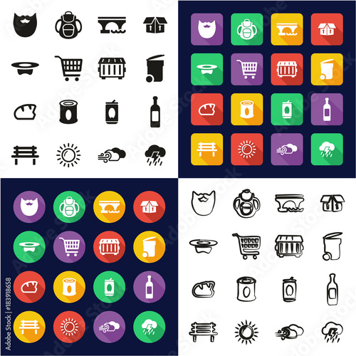 Homeless All in One Icons Black & White Color Flat Design Freehand Set