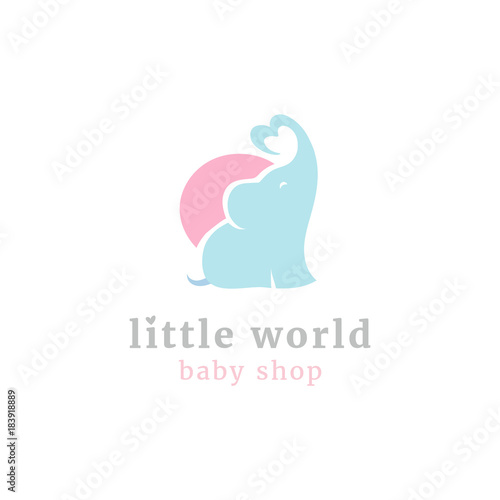 Cute little elephant logo. Kids toy shop and baby goods store mascot symbol