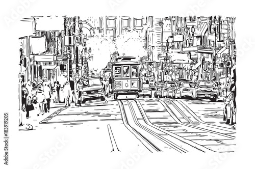 Sketch of San Fransisco city Road, California, USA in vector illustration.
