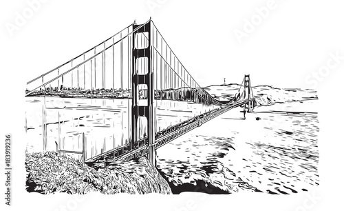 Sketch of Golden Gate Bridge, San Francisco, California, USA in vector illustration.