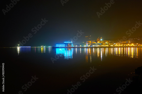 Evening illumination of Baku coastline photo