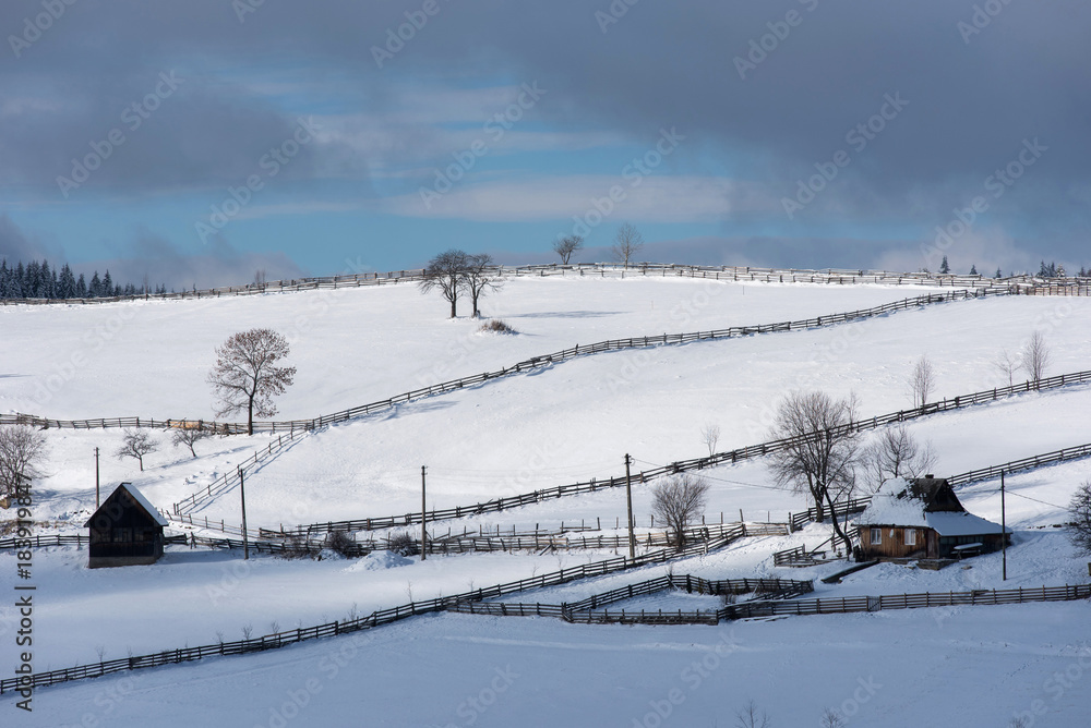 Small winter village in the mountains