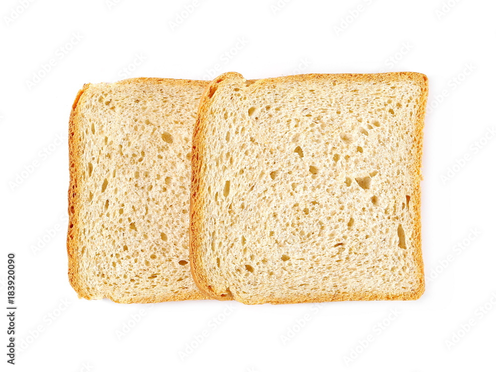 Integral whole wheat toast bread slices isolated on white background, top view Integral whole wheat toast bread slices isolated on white background, top view