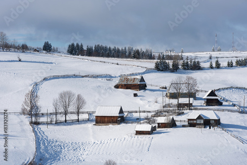 Wallpaper Mural Small winter village in the mountains Torontodigital.ca