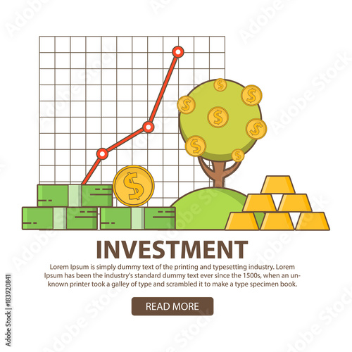 Investments business concept statistic gold and securities.Financial stock market profit. Monetary tree.Flat linear art.Growth in incomes have also arrived on stock exchange. investing in innovation
