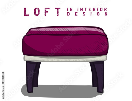 Purple chair without backrest. Loft in interior design eps 10 illustration