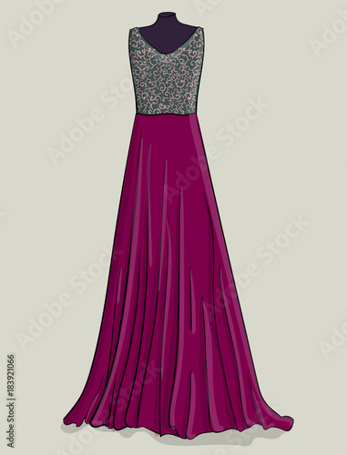 Purple long dress with Lilac lace on the corset eps 10 illustration
