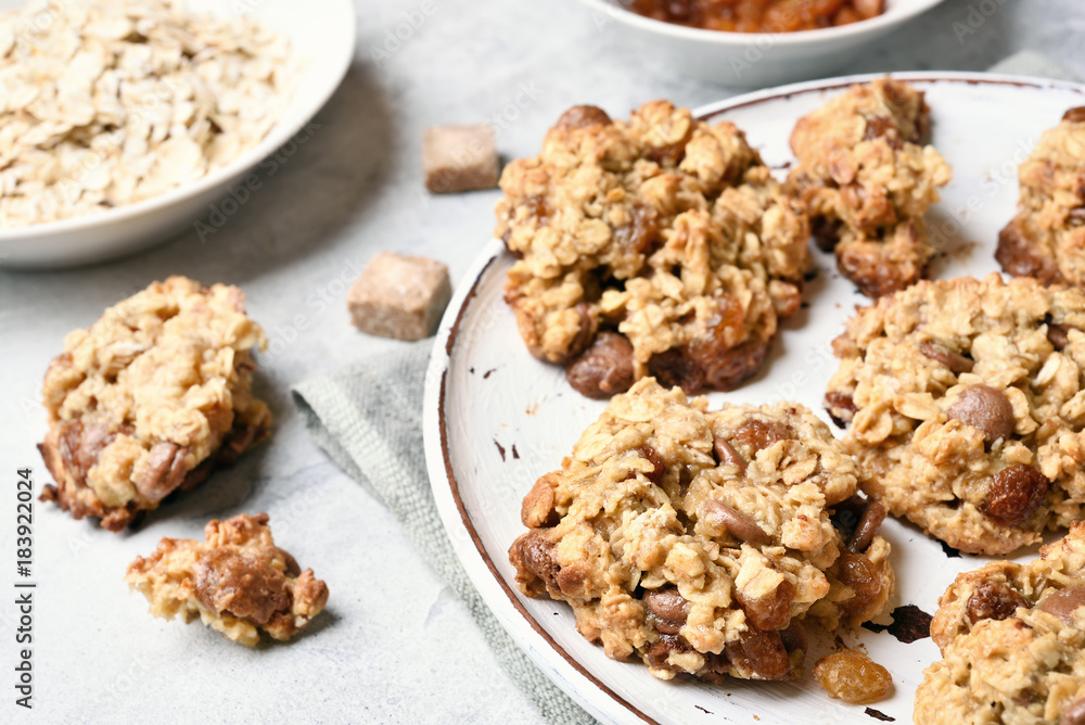 Oatmeal cookies, close up view Oatmeal cookies, close up view