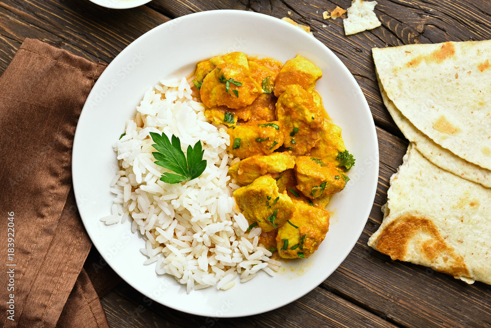 Chicken curry with rice - obrazy, fototapety, plakaty 