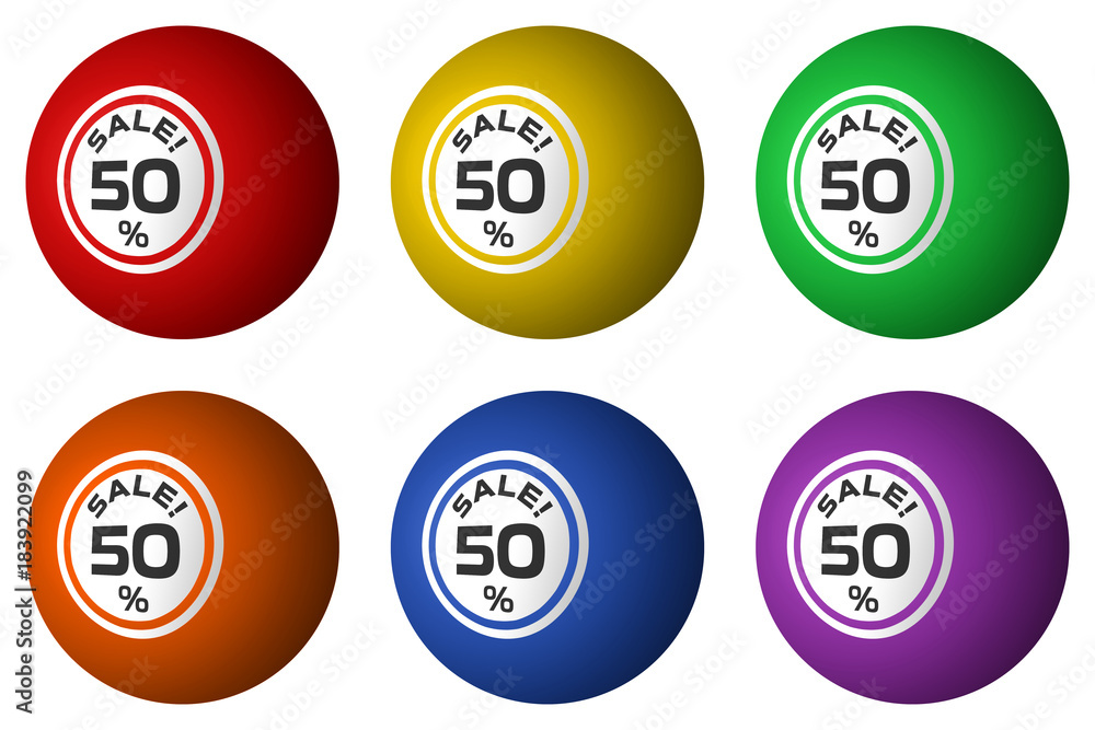 50% discount. Illustration of isolated bingo balls with advertising of sales. 50% discount. Illustration of isolated bingo balls with advertising of sales.