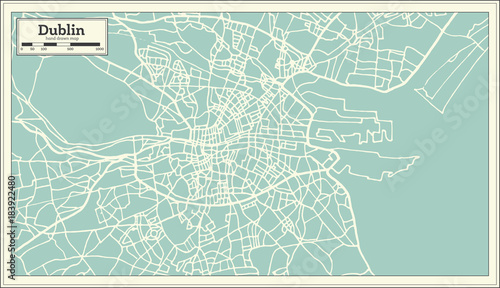 Canvas Print Dublin Ireland Map in Retro Style.