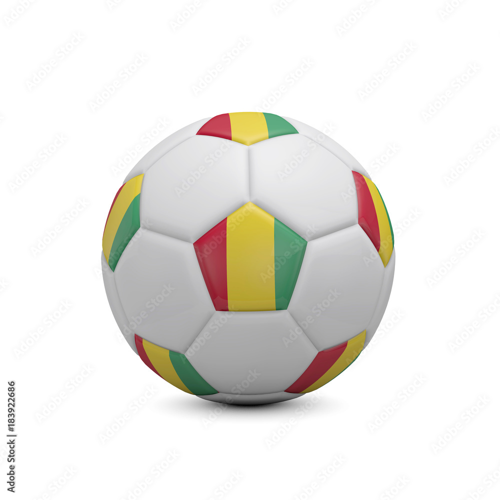 Soccer football with Guinea flag. 3D Rendering