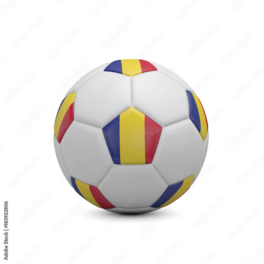 Soccer football with Romania flag. 3D Rendering